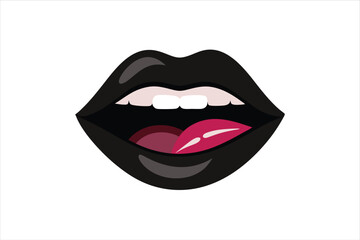 Chic Black Lips PNG with Playful Tongue Pose on White Background Alternative