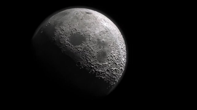 moon rotation with craters lunar phases 3d representation animation loop. Can be used to represent a lunar eclipse surface, depth map topography or space exploration orbit telescope