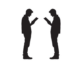 silhouette standing man with reading book