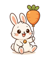 rabbit with carrot, cute rabbit with balloon carrot