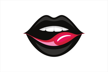 Obraz premium Pop Art Style Black Lips with Tongue Sticking Out on Transparent PNG