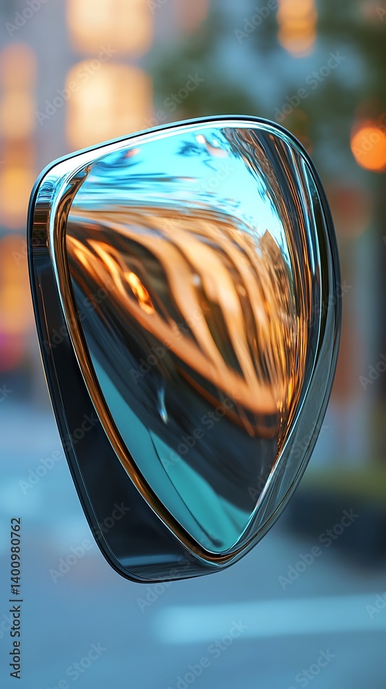 Poster abstract glassy shape with reflection on transparent background, glossy modern art