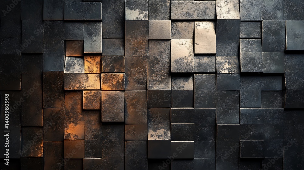 Poster abstract textured blocks background with metallic tones and geometric design