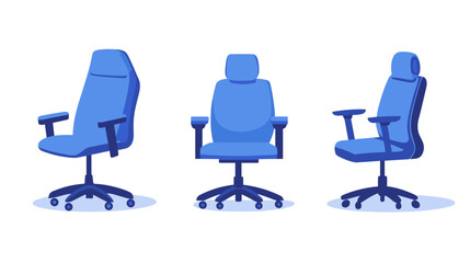 Three Views of a Blue Office Chair Pixel Art Illustration