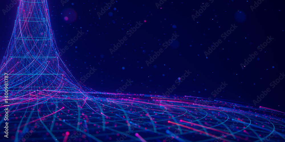 Poster abstract flow of data in cyber wormhole. quantum computing information vortex. digital singularity.