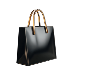 Elegant black handbag with gold handles stylish luxury shopper bag dark on transparent background