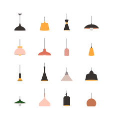 Set of Hanging Ceiling Lamps in Flat Vector Style for Interior Design and Decoration