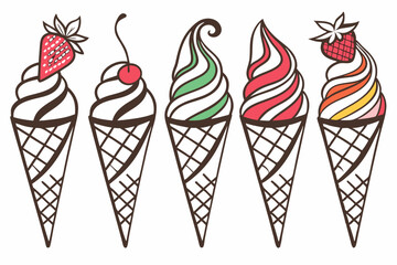 set of ice cream cone silhouette vector illustration