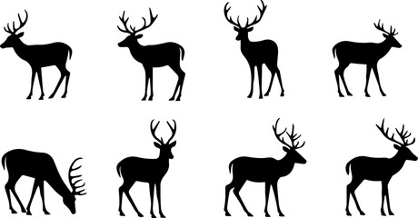 Silhouettes of Deers , vector illustration