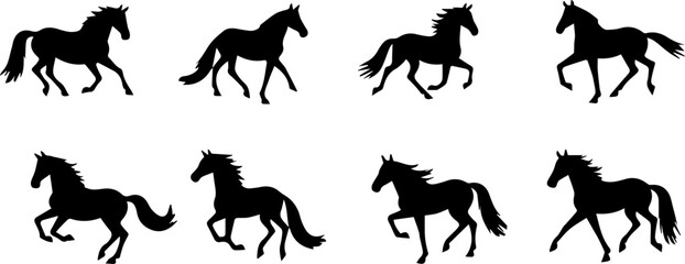 Black silhouettes of horses, vector illustration