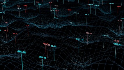 stock market, financial graph database computing space 3d representation. Can be used to represent global economy network, reserve bank capital, futuristic artificial intelligence investment