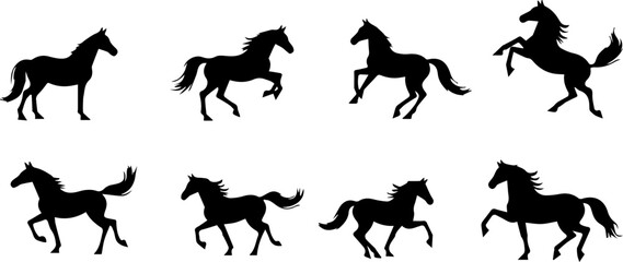 Black silhouettes of horses, vector illustration