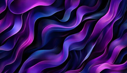 Obraz premium Purple and blue abstract, wavy shapes on a black background, 3D render, a beautiful composition, elegant and flowing