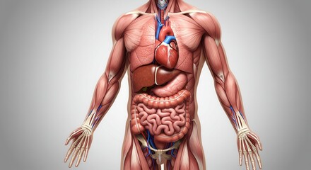 Human Anatomy Showing Internal Organs and Muscular Structure Clearly