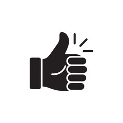 Black and white thumbs up icon with radiating approval.