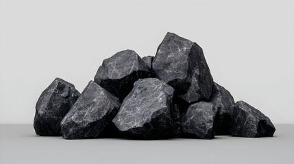 Pile Of Dark Gray Rocks On Light Gray Background