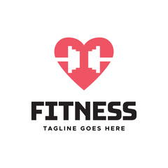 Obraz premium Gym fitness lovers logo design. Love fitness logo template.