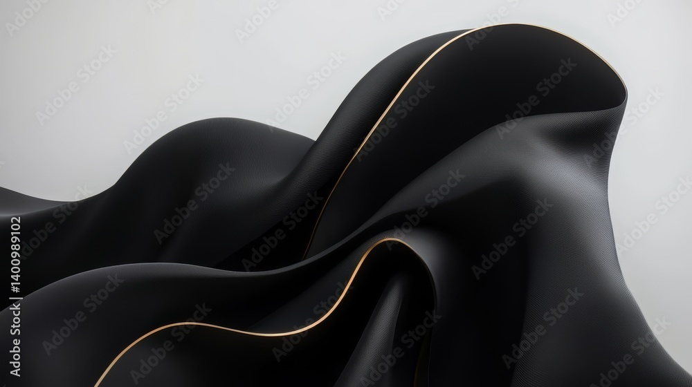 Leinwandbilder black fabric with gold stripes is shown in a white background. the fabric is draped in a way that cr