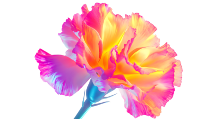 Vibrant Neon Style Carnation Flower Bloom on White Background - Professional Stock Image
