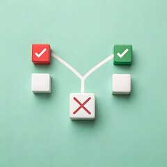 Right Decision Concept with Arrows and Blocks on Green Background – Success and Failure Choices Visual