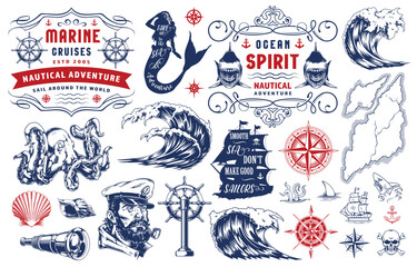Nautical adventure illustrations for marine themes