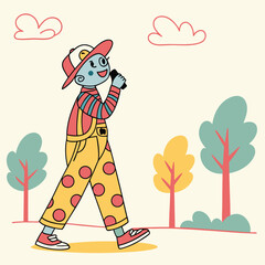 carton face smiling and walking vector art design.