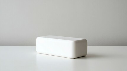 Minimalist rectangular object on white, abstract tech concept with clean geometry