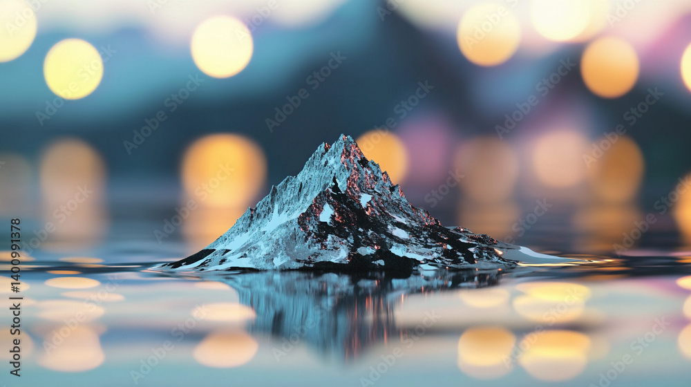 Poster abstract representation of a mountain peak in reflective water generative ai