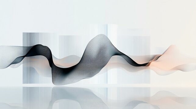 Abstract architecture-inspired composition with clean lines, layered reflections, and transparent waveforms, resembling luxury office wall art