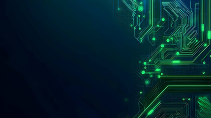 Abstract Circuit Board Design With Glowing Green Lines