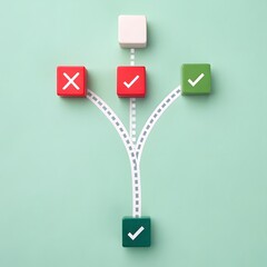 Right Decision Concept with Arrows and Blocks on Green Background – Success and Failure Choices Visual