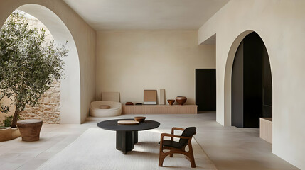 Beige Minimalist Interior Design With Archways