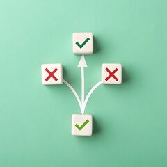 Right Decision Concept with Arrows and Blocks on Green Background &ndash; Success and Failure Choices Visual