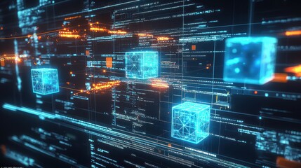Fototapeta premium Cybersecurity lab cryptographic specialists analyzing data visualizations