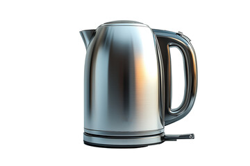 Fototapeta premium Hyper-realistic image of an electric kettle on a white background, stainless steel body, side view
