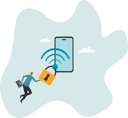Wifi encryption, wireless security or safety for internet connection, network protection or mobile access.character for design.