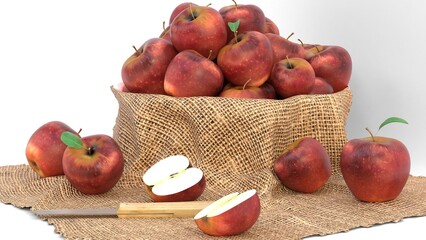 apple in a basket on white background