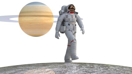 astronaut in spacesuit with saturn planet © Masihullah