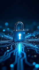 Secure your digital world Cyberlock on glowing circuit board digital security data protection tech