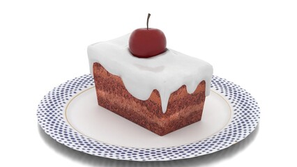 cake with cherry in plate