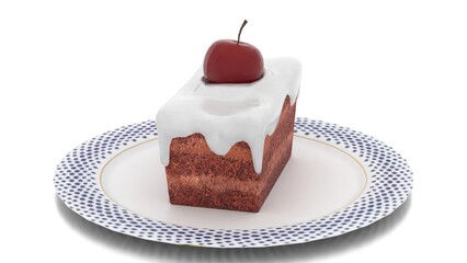 cake with cherry in plate
