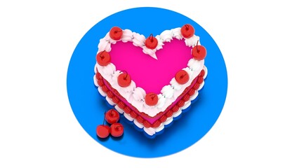 cake with cherry heart shape in plate
