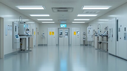 Modern sterile corridor in a cleanroom facility with advanced technology
