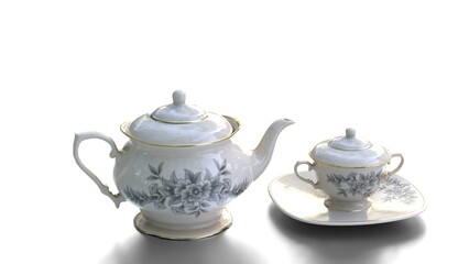 cup and kettle with white background