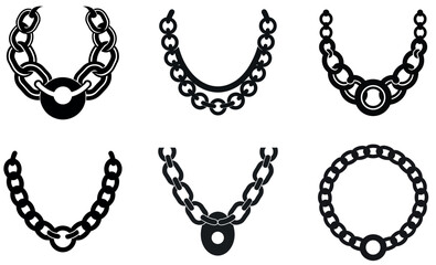 Black Silhouette Necklace Designs - Chain, Pendant, Jewelry, Minimalist Vectors