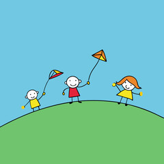 Obraz premium children flying kite