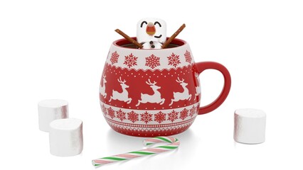 hot chocolate cups with marshmallow snowman