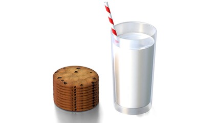 milk and cookies on white background