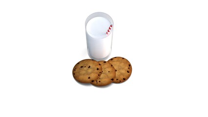 milk and cookies on white background