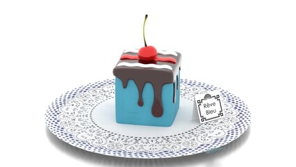 petit blue cake on white background